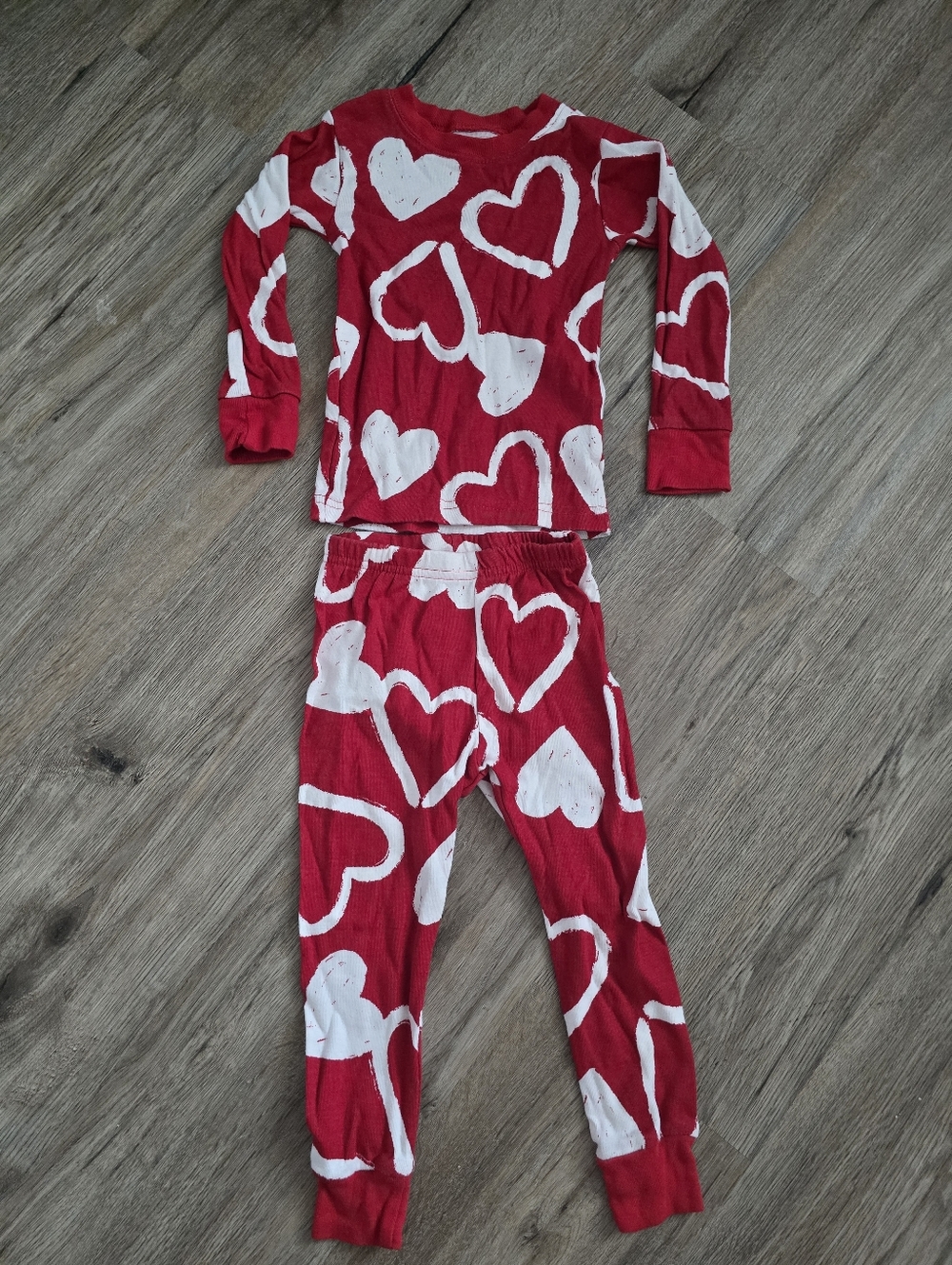 Kids Heart-Print Pajama Set - Red & White